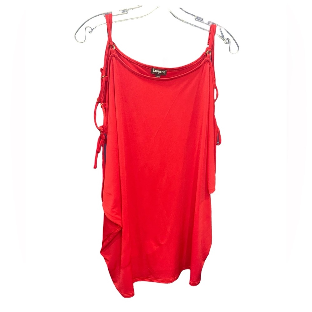 Express Cherry Red Lace up‎ across shoulder short sleeve